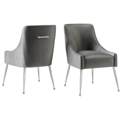 An Image of Claudia Dark Grey Velvet Fabric Dining Chairs In Pair