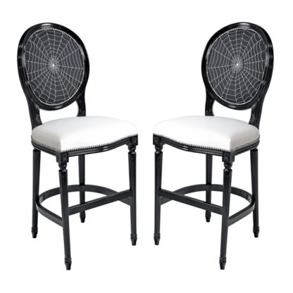 An Image of Spiders Web Georgian Black Short Bar Stool In Pair