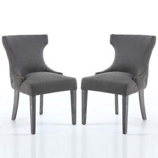 An Image of Marcel Fabric Dining Chair In Grey With Wooden Legs In A Pair