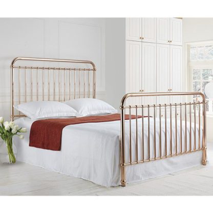 An Image of Rose Classic Metal Double Bed In Rose Gold