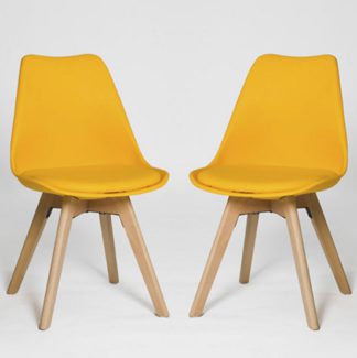 An Image of Regis Dining Chair In Yellow With Wooden Legs In A Pair