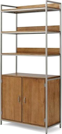 An Image of Lomond Modular Shelving with Storage, Honey Mango Wood & Brushed Steel