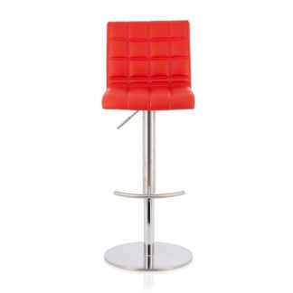 An Image of Jorden Bar Stool In Red Faux Leather And Stainless Steel Base