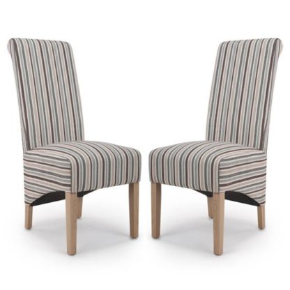 An Image of Krista Duck Egg Chenille Stripe Dining Chair In A Pair