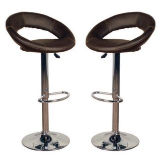 An Image of Eclipse Brown Leather Bar Stools In Pair