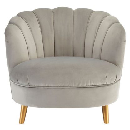 An Image of Lusitania Grey Velvet Chair With Gold Wooden Legs