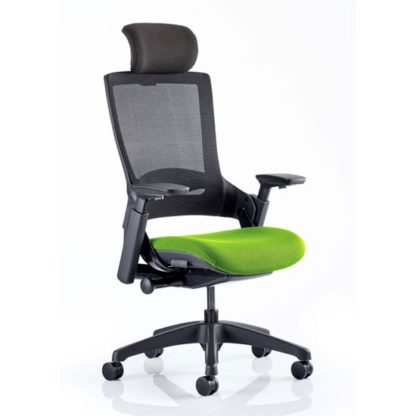 a2dcb8770d1db3c2c04c78e67459913af112fcb4625b571fc88aa77cf915cc45.jpg An Image of Molet Black Back Headrest Office Chair With Myrrh Green Seat