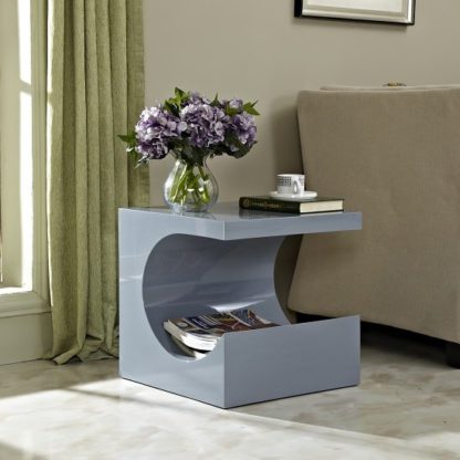 An Image of Figure Modern Side Table In Grey High Gloss