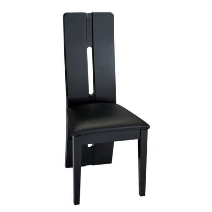 a31d588a7892a08b8daaf2486bd522184ab0b659df19beacc33ad63feb615b7f.jpg An Image of Fiesta Black High Gloss Finish Faux Leather Dining Chair