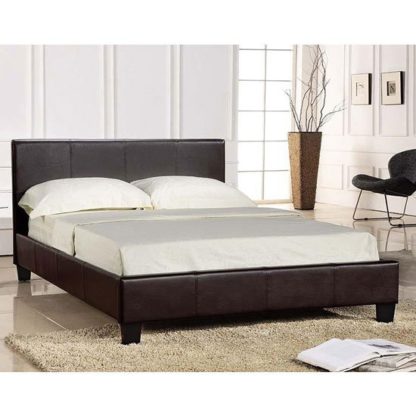 An Image of Prado Faux Leather King Size Bed In Brown