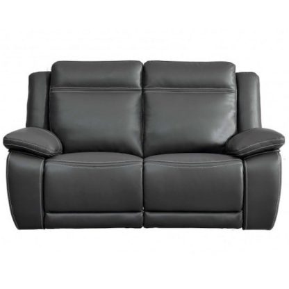 An Image of Baxter Recliner 2 Seater Sofa In Dark Grey Leather Air Fabric