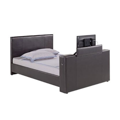 a345de9e0446950209a4f06f35bca3f15313b6cb12d3f0049cd4c1cb301e88c0.jpg An Image of Jasper King Size TV Bed in Brown Faux Leather