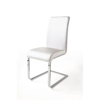 An Image of Lotte I Metal Swinging White Faux Leather Dining Chair