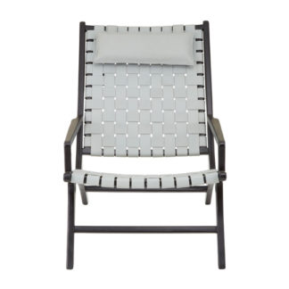An Image of Formosa Teak Wood Woven Chair With Grey Leather