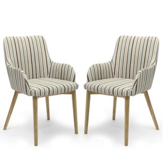 An Image of Zayno Fabric Dining Chair In Duck Egg Blue Stripe In A Pair