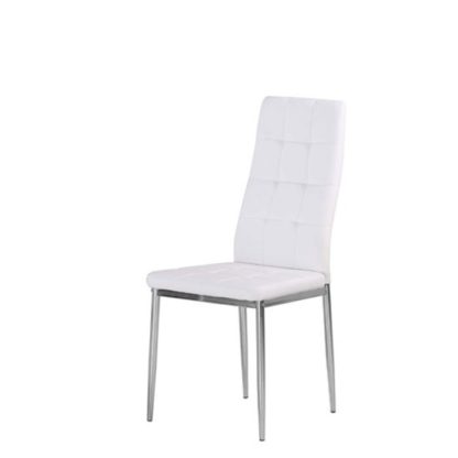 An Image of Cosmo Dining Chair In White Faux Leather With Chrome Legs