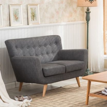a446bb6102d36f1c048c7218f4cd8b48c1d0c7fdefa90a432962b100720bdc81.jpg An Image of Hadley 2 Seater Sofa In Grey Fabric With Wooden Legs