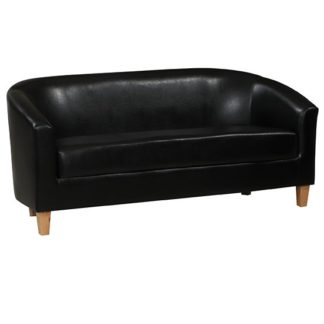 An Image of Leporis PU Leather 3 Seater Sofa In Black
