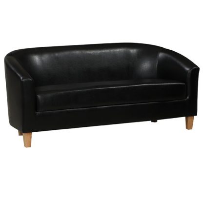 a459d9eeb3a146b6dd744d0e229c85b575adfc2442cc1e7b06046358e55626a1.jpg An Image of Leporis PU Leather 3 Seater Sofa In Black