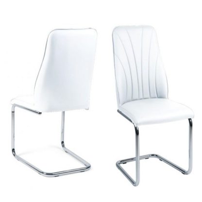 An Image of Irma Dining Chairs In White Faux Leather In A Pair