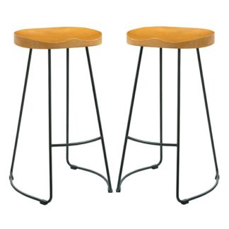 An Image of Bailey Black Metal Leg Bar Stool In Pair With Pine Wood Seat