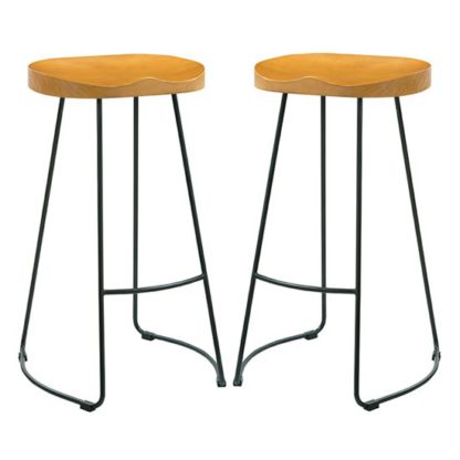 An Image of Bailey Black Metal Leg Bar Stool In Pair With Pine Wood Seat