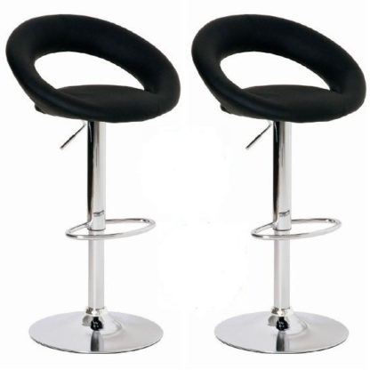 An Image of Leoni Bar Stools In Black Faux Leather in A Pair