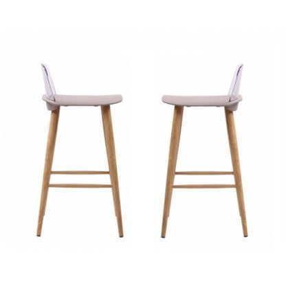 a494384df708dee24ef444edfd0e2e844298ba2e60ddf3b42462b3bfdbb17f2f.jpg An Image of Madisson Stone Bar Stool With Oak Look Metal Legs In A Pair