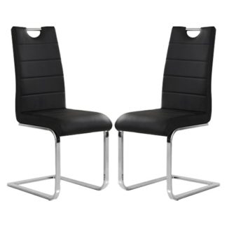 An Image of Petra Black Faux Leather Dining Chairs In Pair