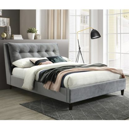 An Image of Megan Velvet Upholstered Double Bed In Grey