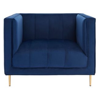 An Image of Macondo Velvet Armchair In Deep Blue