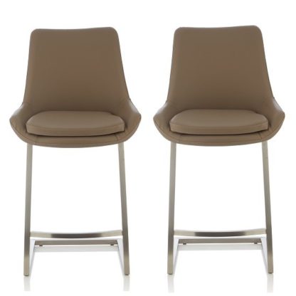 An Image of Rasmus Bar Stool In Taupe Faux Leather In A Pair
