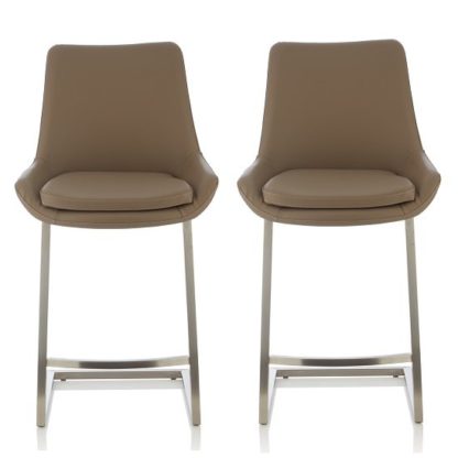 a56ef47c6285491f0ad766282dfc7c6ee468dc681cb2eabfa400d94f135ab0b7.jpg An Image of Rasmus Bar Stool In Taupe Faux Leather In A Pair