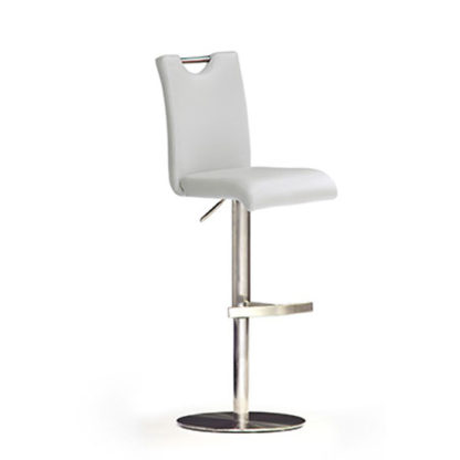 An Image of Bardo White Bar Stool In Faux Leather With Stainless Steel Base