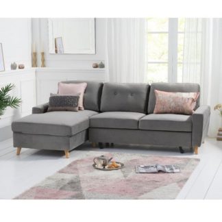 An Image of Correen Velvet Left Hand Facing Chaise Sofa Bed In Grey