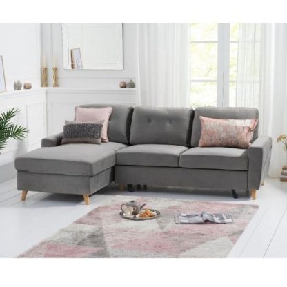 a5fb443b8df901878898d4327c12746202719a89ed89b0273b8edc516bc0adc4.jpg An Image of Correen Velvet Left Hand Facing Chaise Sofa Bed In Grey