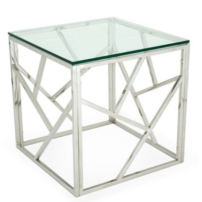 An Image of Betty Glass Lamp Table With Polished Stainless Steel Base