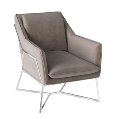 An Image of Lara Velvet Fabric Lounge Chair In Mink