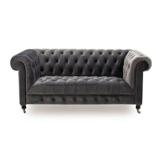 An Image of Reedy Chesterfield Two Seater Sofa In Grey With Metal Castor