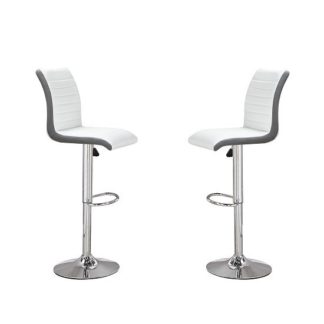 An Image of Ritz Bar Stools In White And Grey Faux Leather In A Pair