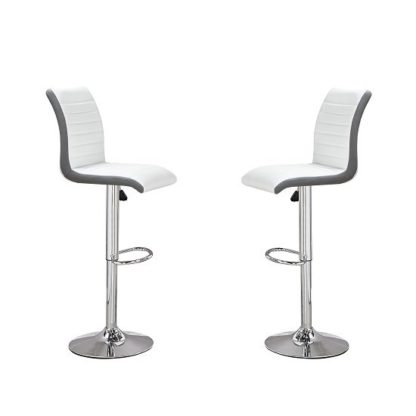 An Image of Ritz Bar Stools In White And Grey Faux Leather In A Pair