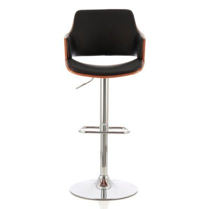 An Image of Finnley Bar Stool In Walnut And Black PU With Chrome Base