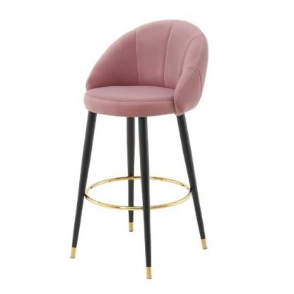 An Image of Hambree Highback Bar Stool In Blush Pink With Black Legs