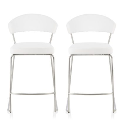 An Image of Adelina Contemporary Bar Stool In White Faux Leather In A Pair