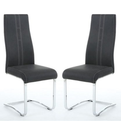 An Image of Hanover Cantilever Dining Chairs In Dark Grey Fabric In A Pair
