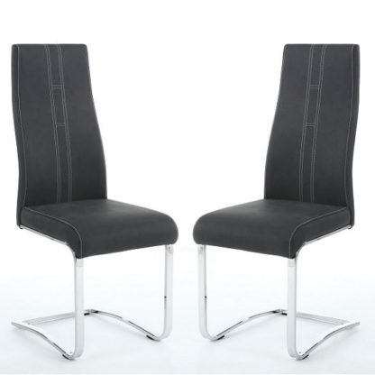 a6eb47cc41da41cdc10899666b6590068e5cc903fbdcaecc104c79f686c15bb1.jpg An Image of Hanover Cantilever Dining Chairs In Dark Grey Fabric In A Pair