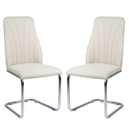 An Image of Irma Dining Chairs In Cream Faux Leather In A Pair