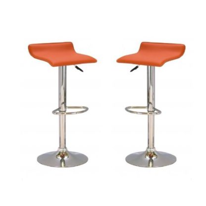 a70a0825f6bc41d6521361f84fd2f584758525d354f7483e0e1e63ba0022e110.jpg An Image of Stratos Bar Stool In Orange PVC and Chrome Base In A Pair