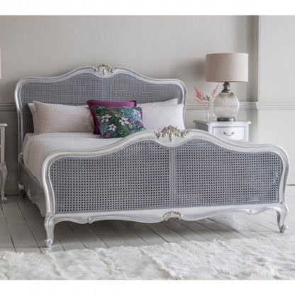 An Image of Chic Mahogany Wooden Super King Size Bed In Silver