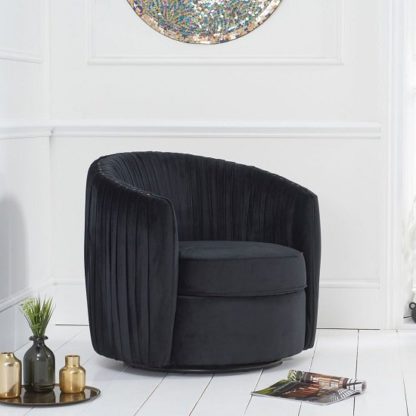An Image of Pavos Tub Design Velvet Swivel Lounge Chair In Black